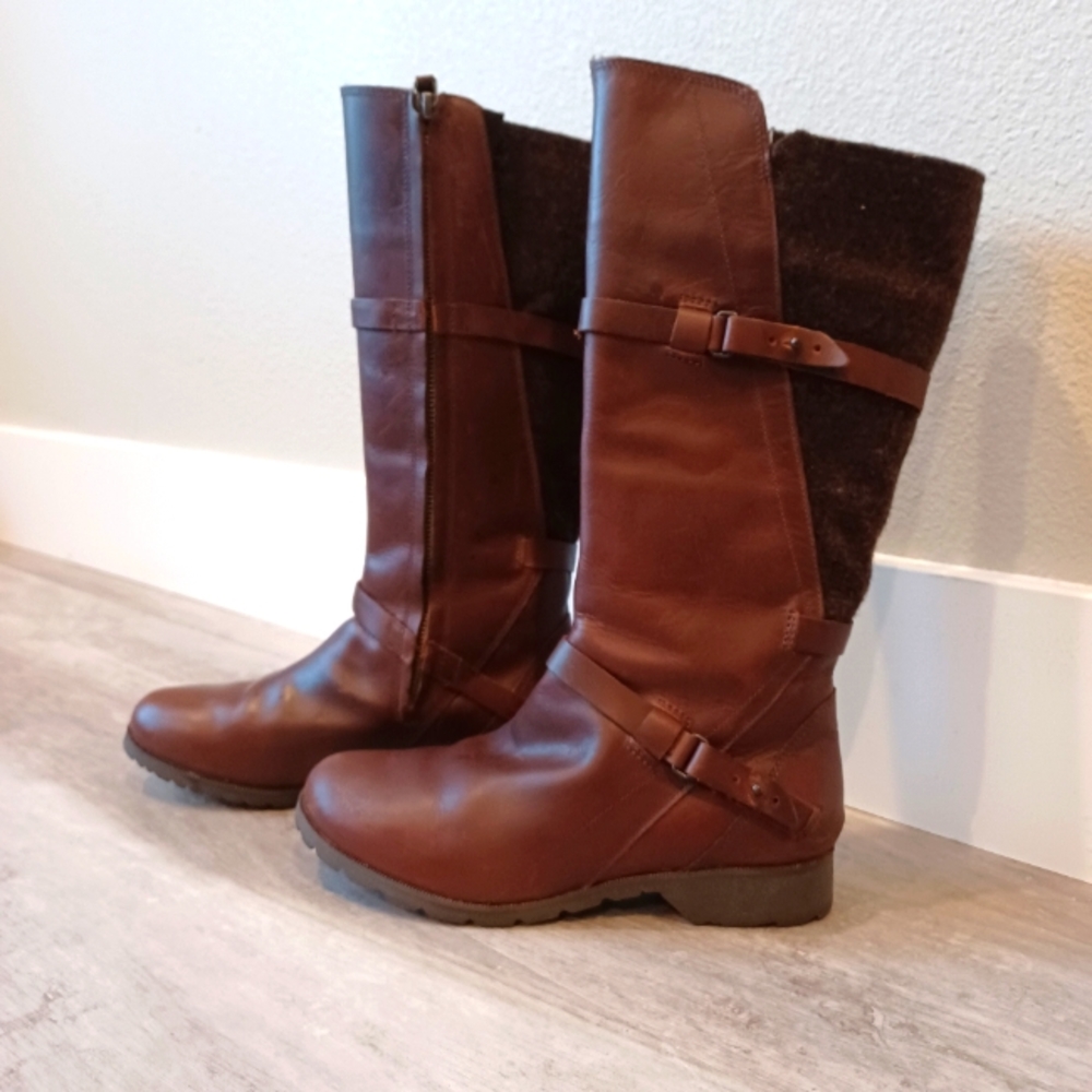 TEVA De La Vina Brown Waterproof Leather And Wool Knee High Tall Boots 7.5 Brown